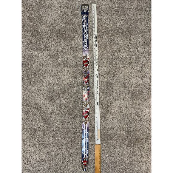 Ed Hardy True Love Belt White Stripes Rhinestone Medium Vintage Y2K - Picture 3 of 9